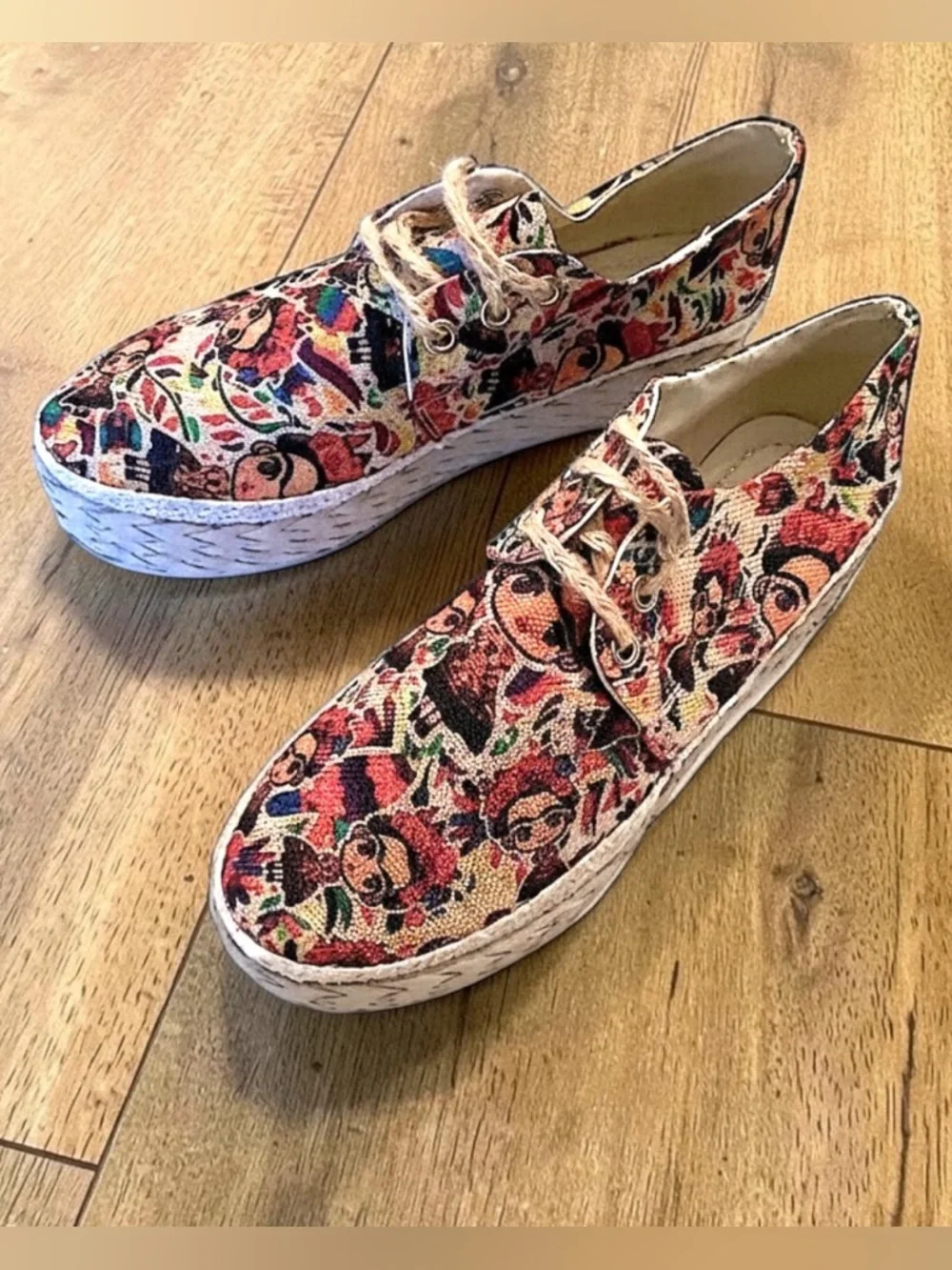 Zipolite Espadrilles Handcrafted Mexico Frida Kahlo Floral Print 25.5 Like New